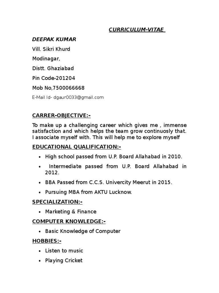Deepak Kumar's Professional CV | PDF