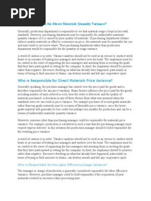 Who Is Responsible For Direct Materials Price Variance? | PDF 