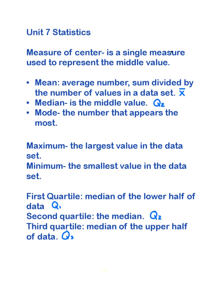 Algebra II Unit 7 Statistics | PDF | Outlier | Median