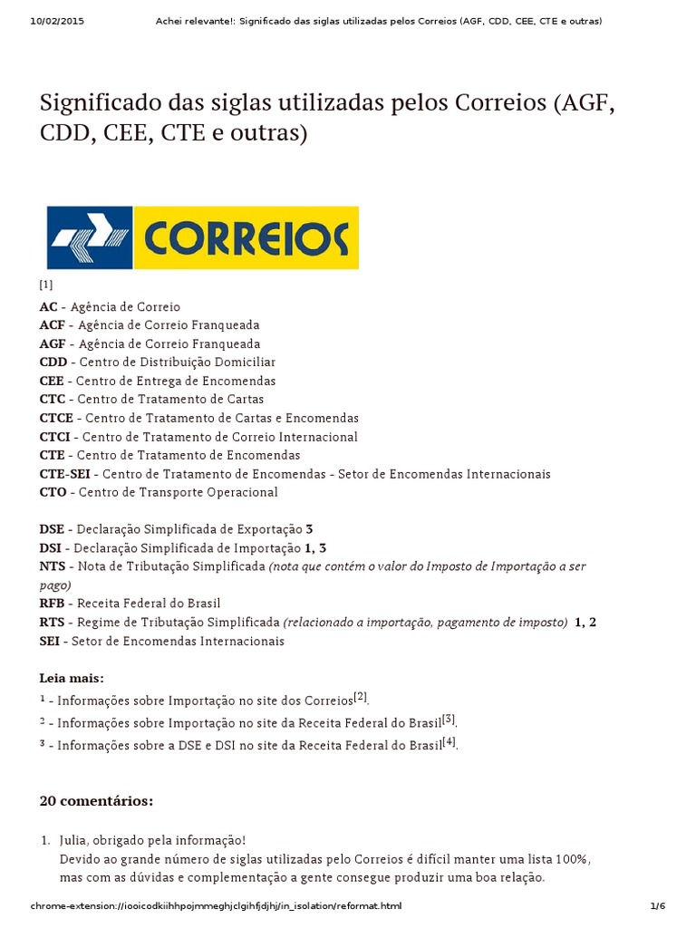Correios - Significado Das Siglas Utilizadas Pelos Correios (AGF, CDD ...