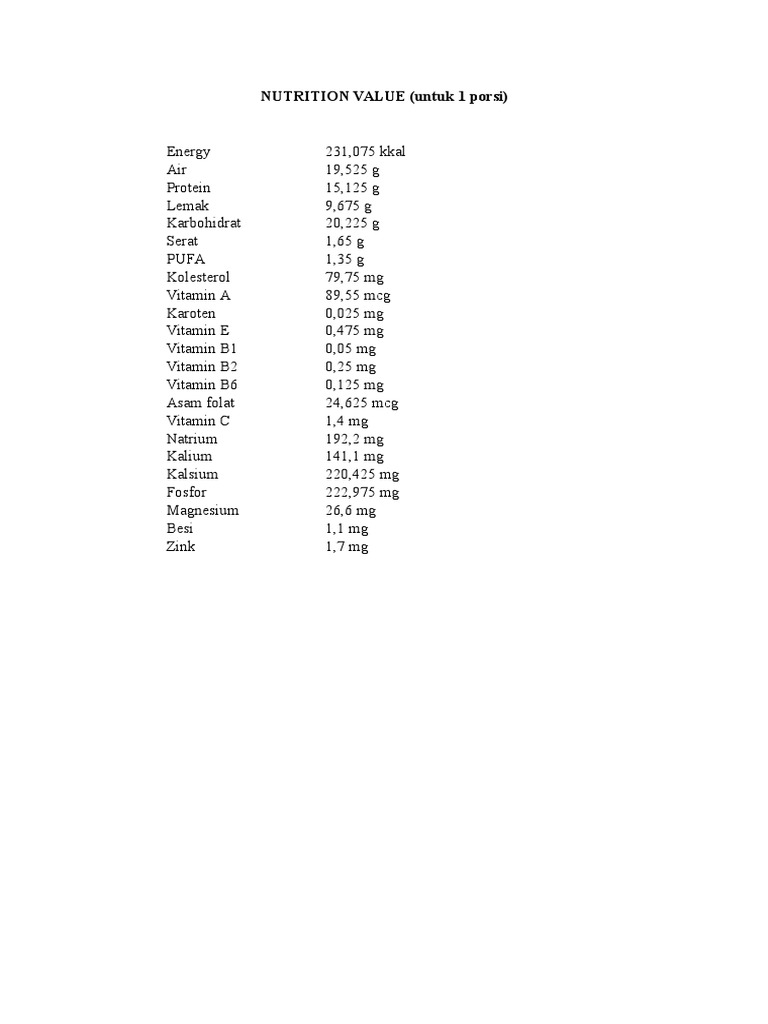 Nutritional Value Breakdown per Serving | PDF | Wellness