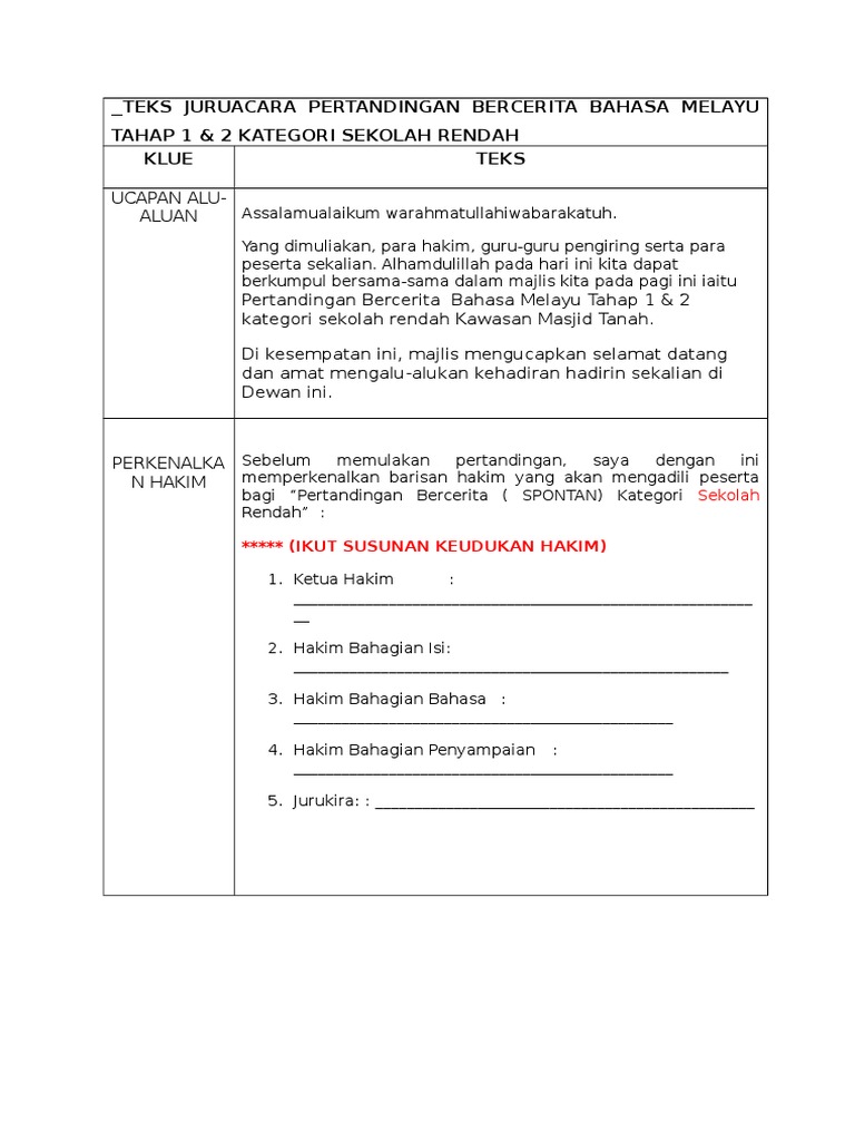 Teks Pengacara Majlis Pertandingan Bercerita | PDF