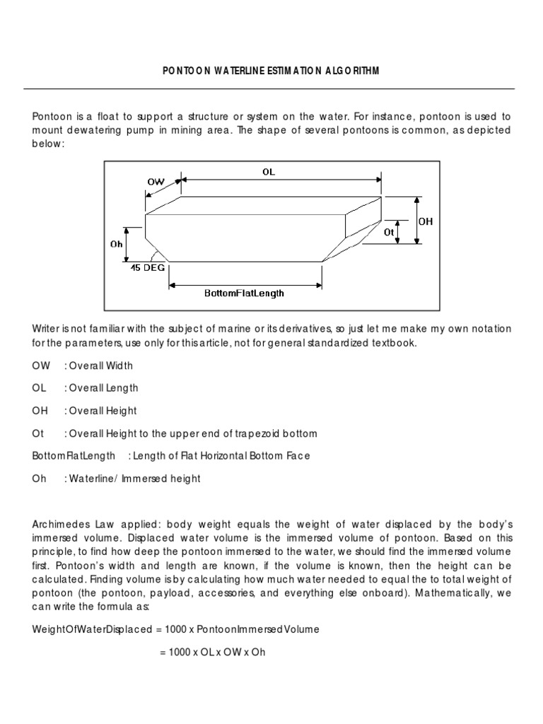 Pontoon Waterline Estimation Algorithm (C Language) PDF Buoyancy Triangle