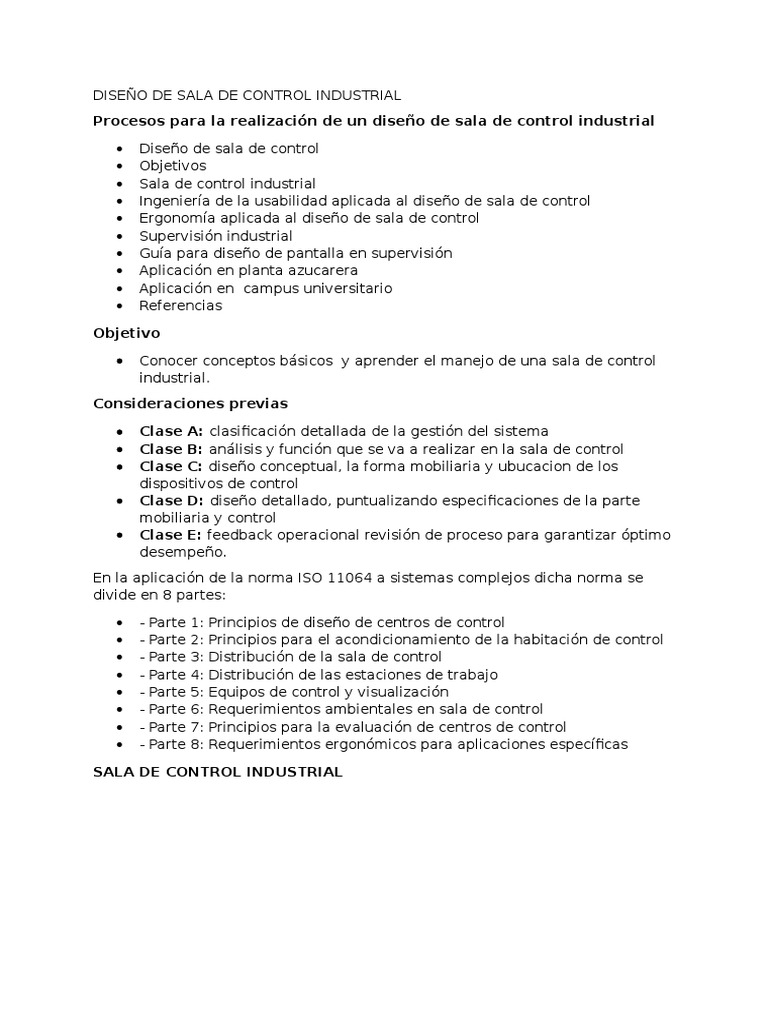 Diseño de Sala de Control Industrial | PDF | Factores humanos y ...