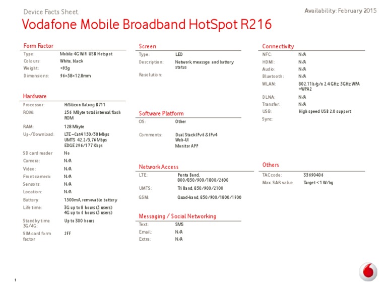Vodafone R216 Mobile Broadband HotSpot | PDF | 4 G | 3 G