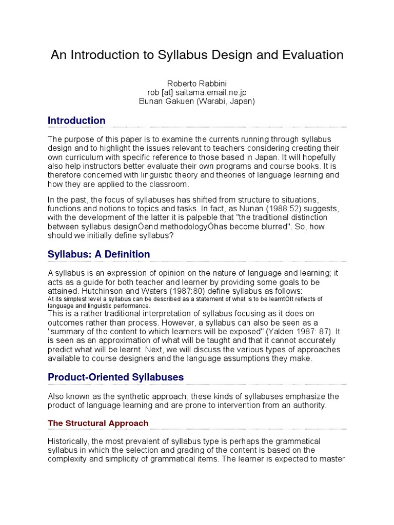 Syllabus Design and Evaluation Overview | PDF | Cognition | Learning