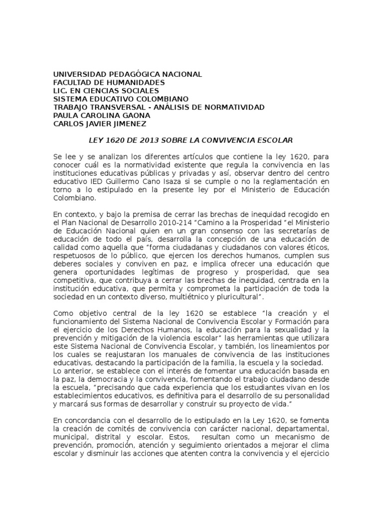 Análisis de la Ley 1620 de 2013 en Colombia | PDF | Derechos humanos ...