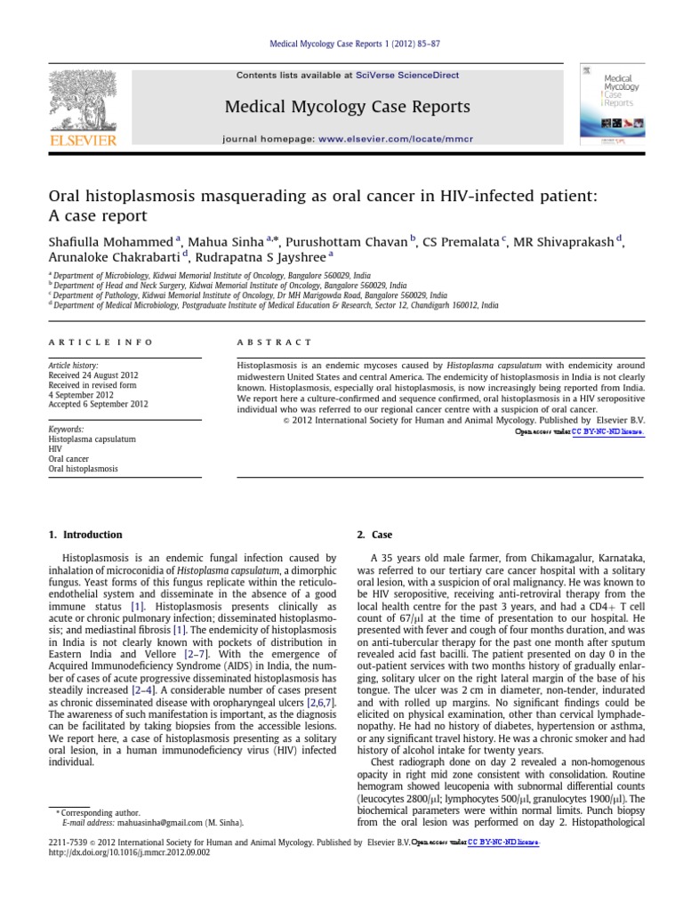 Medical Mycology Case Reports PDF Hiv/Aids Medical Specialties