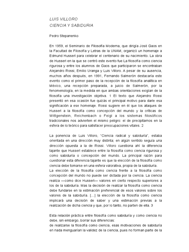 Luis Villoro - Ciencia y Sabiduria (Pedro Stepanenko) PDF | PDF ...