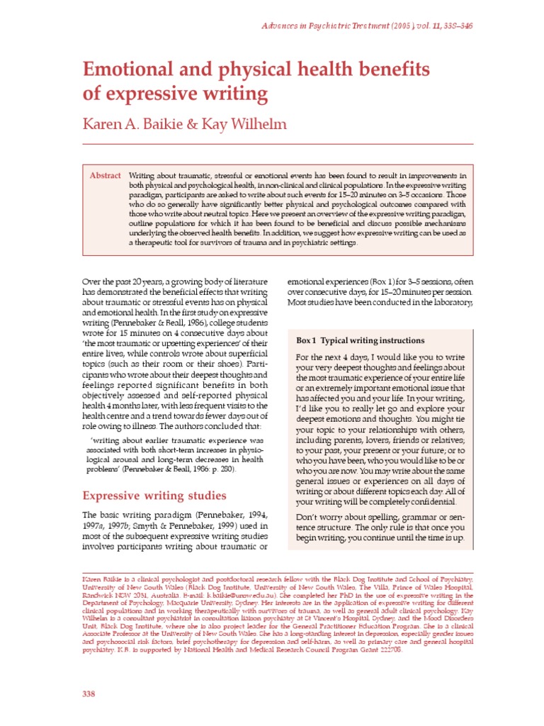 Emotional and Physical Health Benefits of Expressive Writing | PDF ...