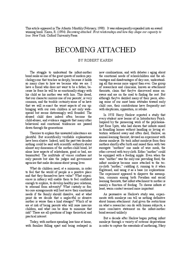 Becoming Attached PDF | PDF | Attachment Theory | Infants
