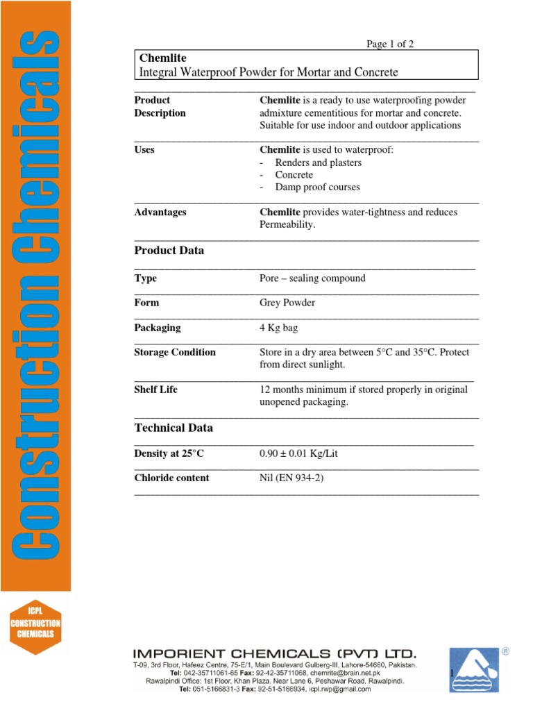 Chemlite Waterproofing Powder Overview | PDF | Home & Garden ...