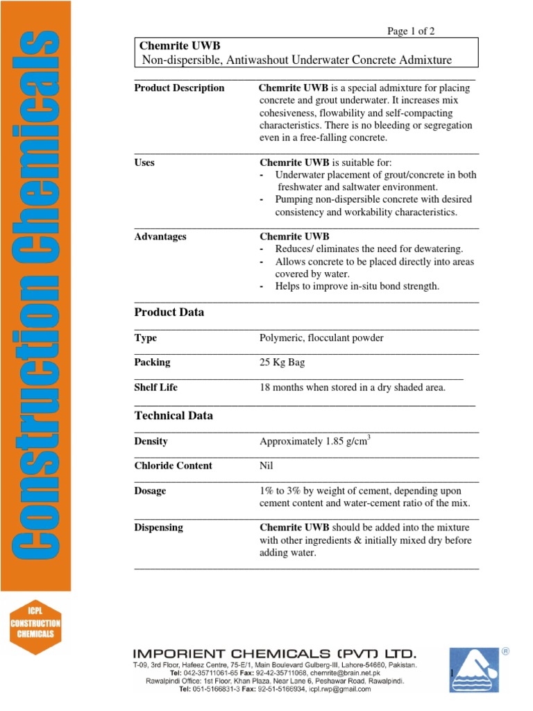 NonDispersible, Antiwashout Underwater Concrete Admixture PDF