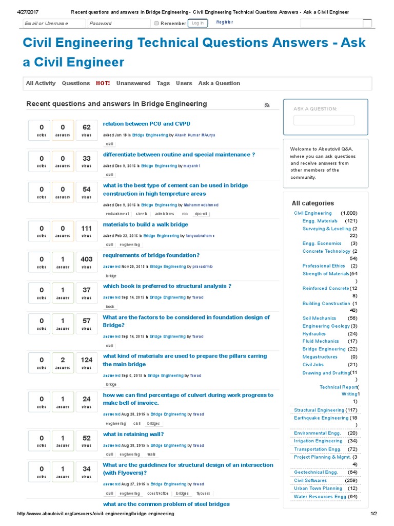 Recent Questions and Answers in Bridge Engineering Civil Engineering