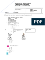 Mata Pelajaran: Bahasa Inggris Hari Tanggal: Waktu: 60 Menit I. Chose The Correct A, B, or C To Answer The Questions !