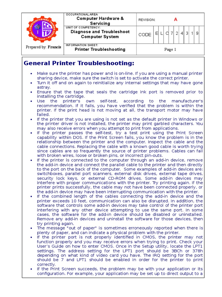 Printer Troubleshooting | PDF | Printer (Computing) | Bios