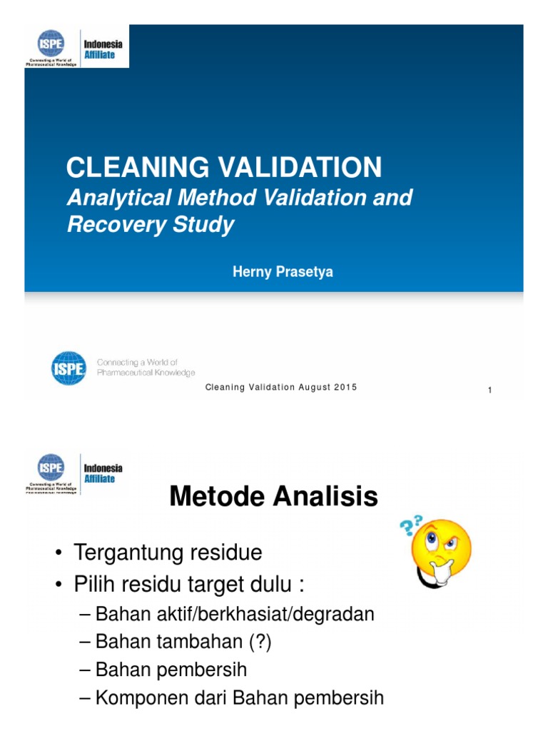 Cleaning Validation: Analytical Method Validation and Recovery Study