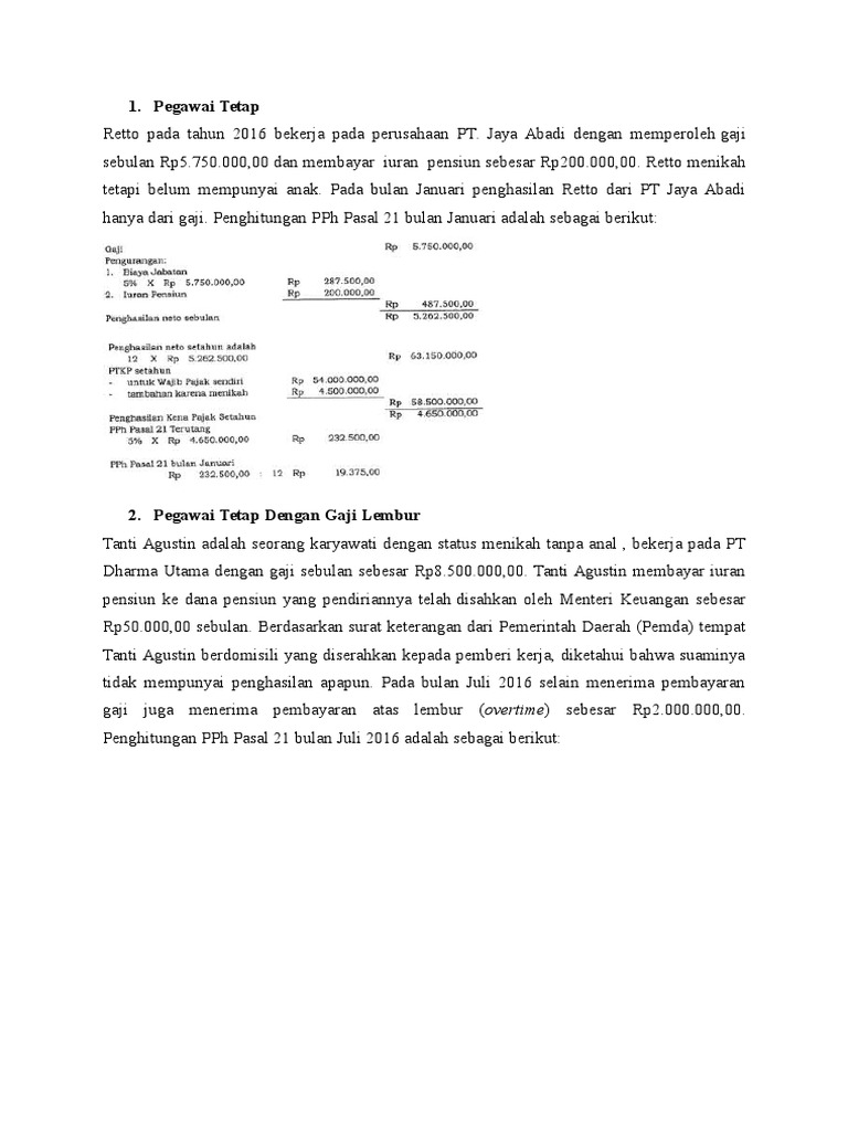 Contoh Soal Pph Pasal 21 Terbaru