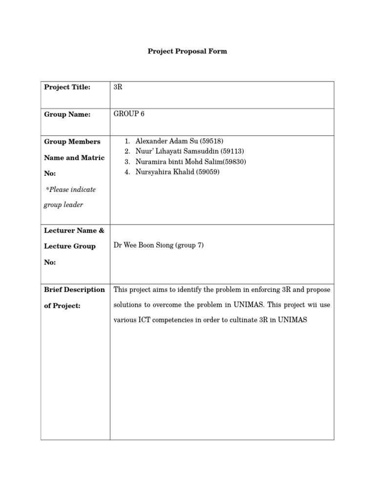 Project Proposal Form: Group Leader | PDF | Career & Growth | Computers