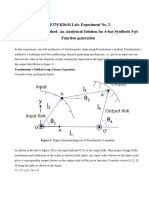 Me370 Kdom Lab: Experiment No. 2 Freudenstein'S Method: An Analytical Solution For 4-Bar Synthesis 3-Pt Function Generation