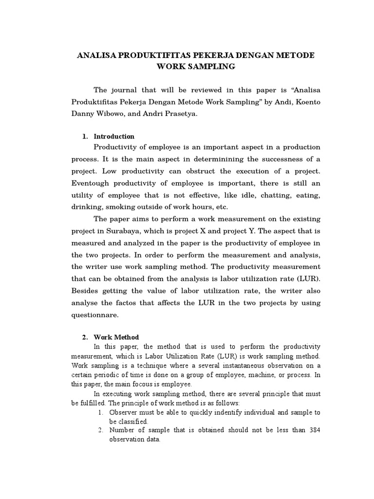 Analisa Produktifitas Pekerja Dengan Metode Work Sampling | PDF ...