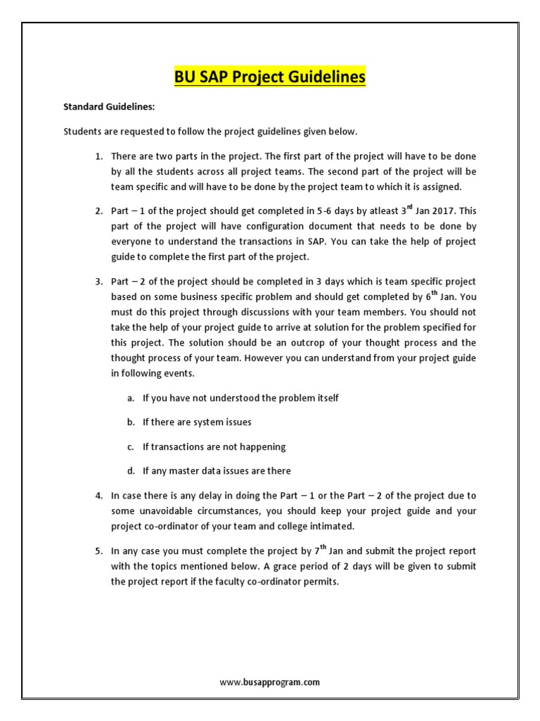 BU SAP Project Guidelines | PDF | Diploma | Academic Degree