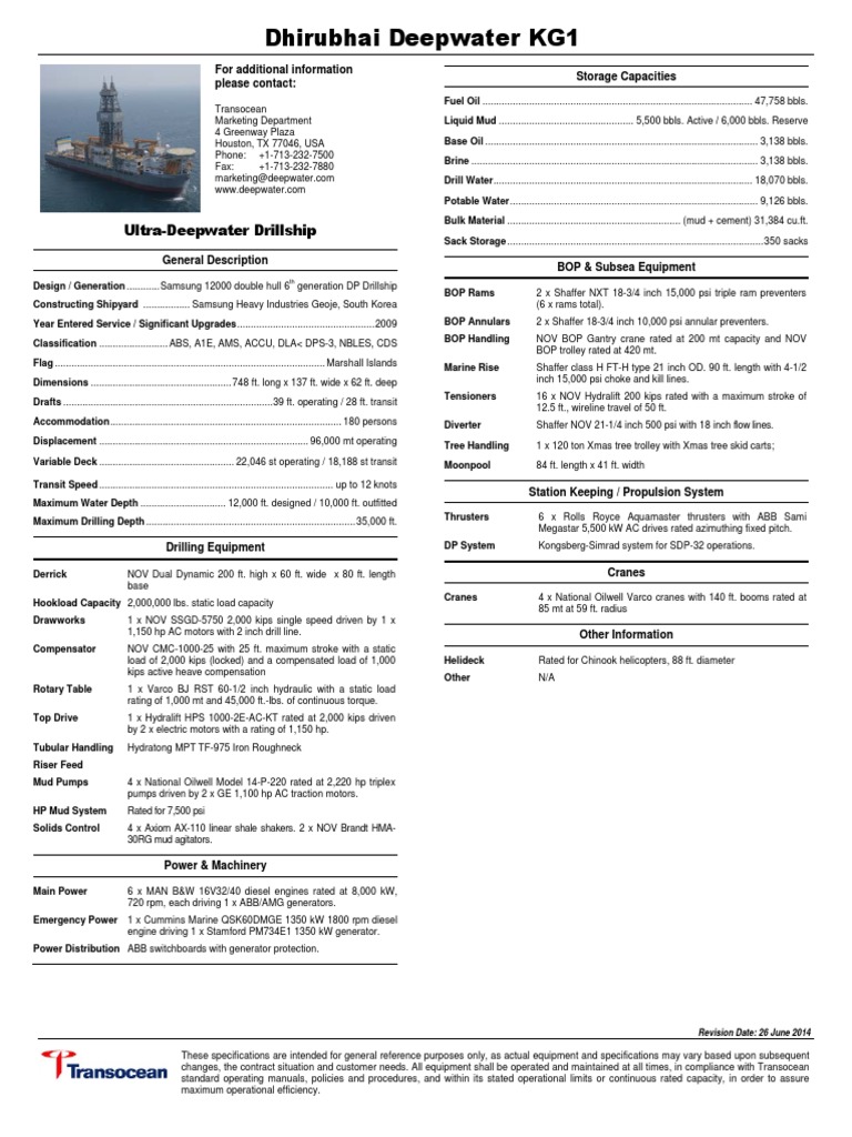 Dhirubhai Deepwater KG1 | PDF | Horsepower | Engines