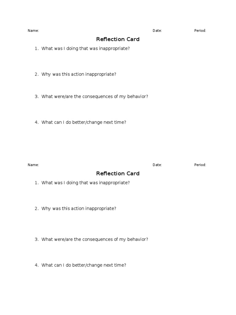 Inappropriate Behavior Reflection Card | PDF | Career & Growth
