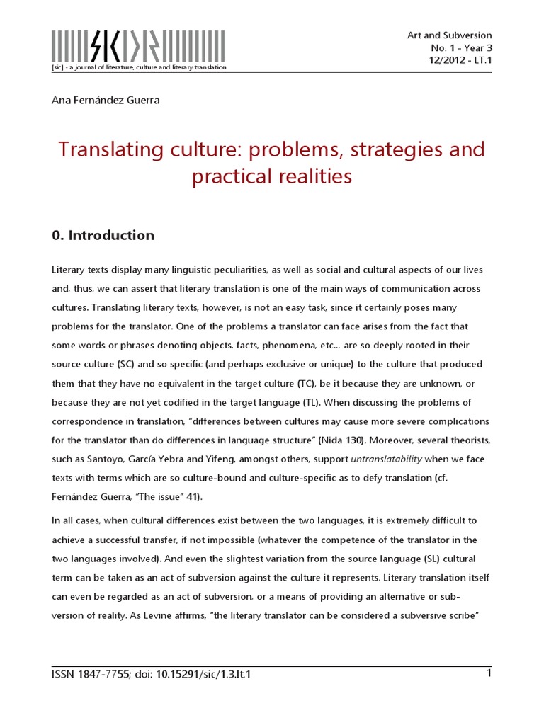 Cultural Challenges in Literary Translation | PDF | Translations ...