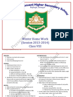 Winter Home Work (Session 2013-2014) Class VIII: Rajbagh, Srinagar