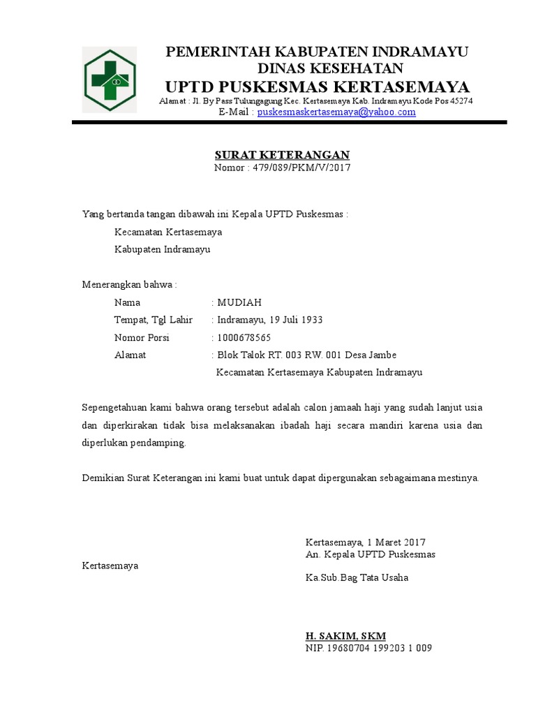 Surat Keterangan Haji Lansia Pendamg
