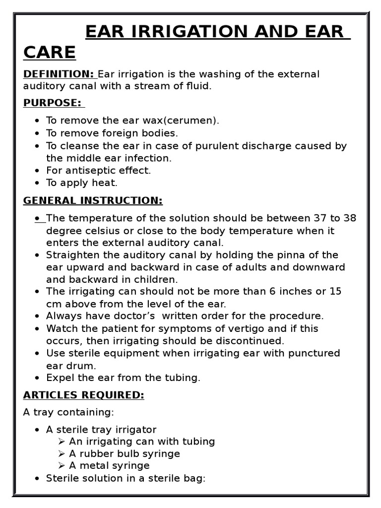 Ear Irrigation and Ear Care PDF Ear Clinical Medicine