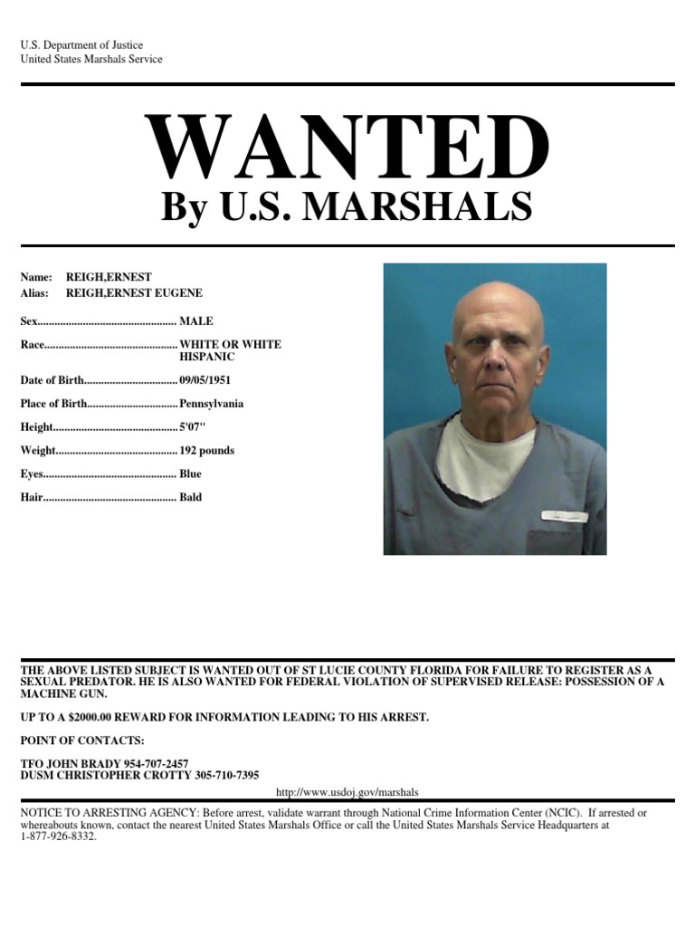U.S. Marshals Offering $2K Reward For Information On Florida Fugitive ...