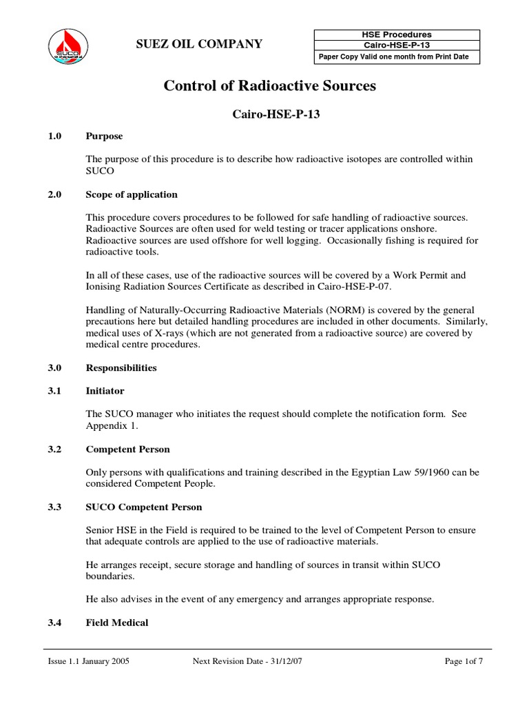 Control of Radioactive Sources Procedures | PDF | Radioactive Decay ...