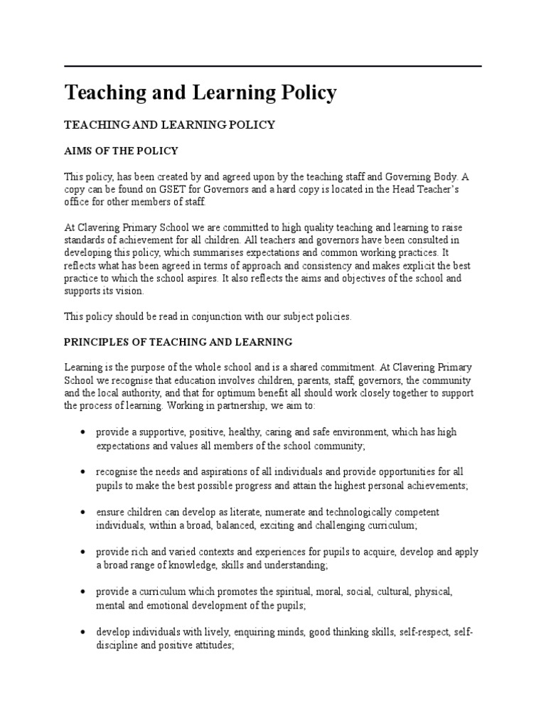 Teaching And Learning Policy