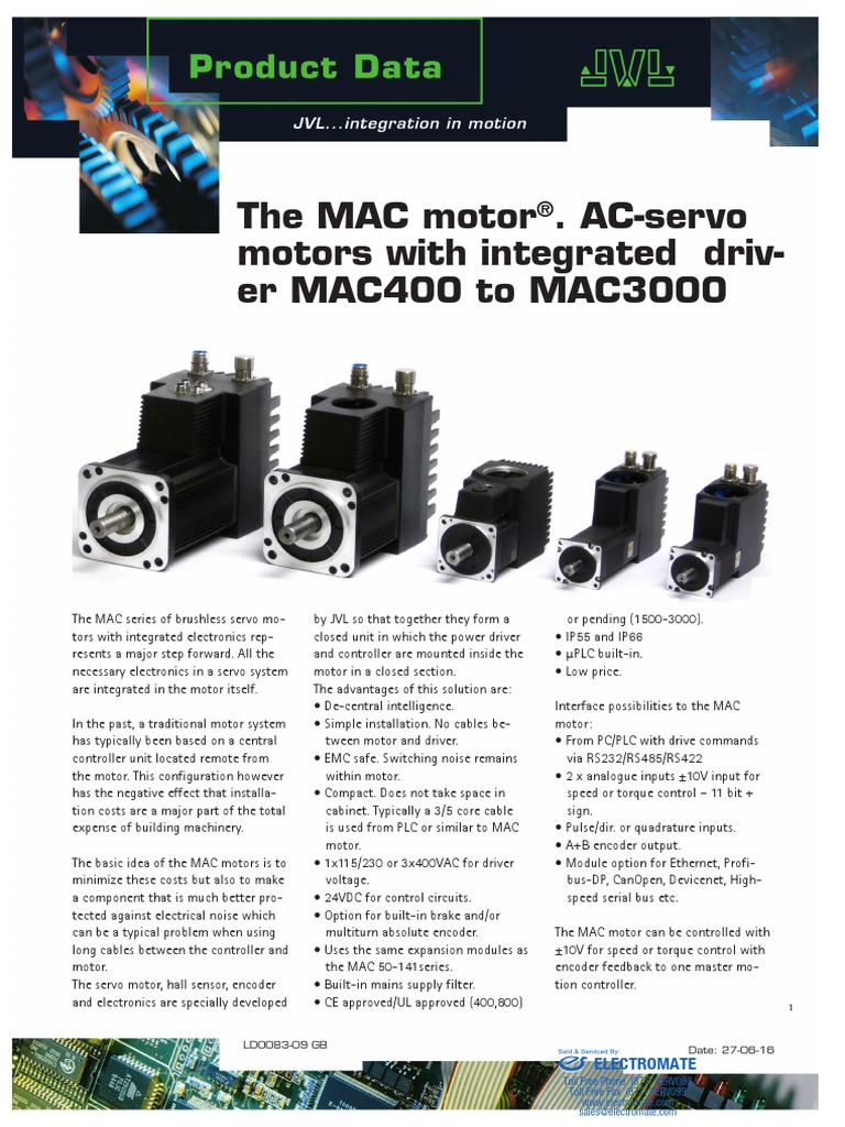 JVL The MAC Motor ACServo Motors with Integrated Driver MAC400 to