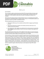 Cannabis Alliance letter to members, notice of violation
