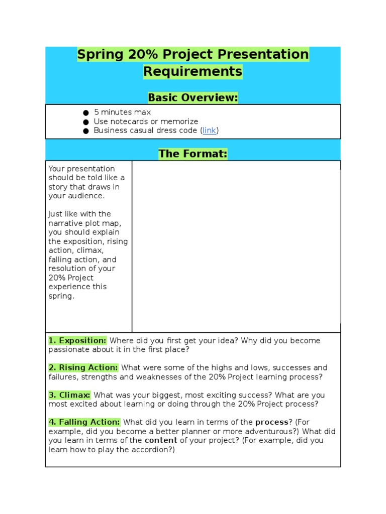 Spring 20% Project Presentation Guide | PDF | Communication | Leisure