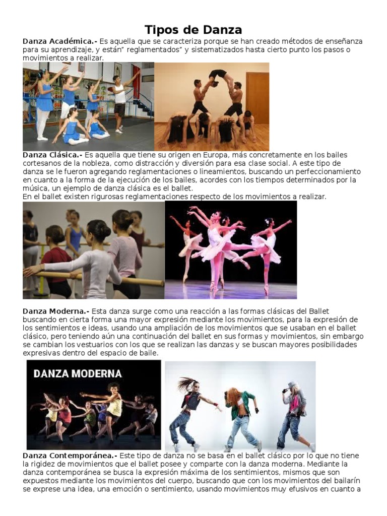 Tipos de Danza | Descargar gratis PDF | Ballet | Bailes
