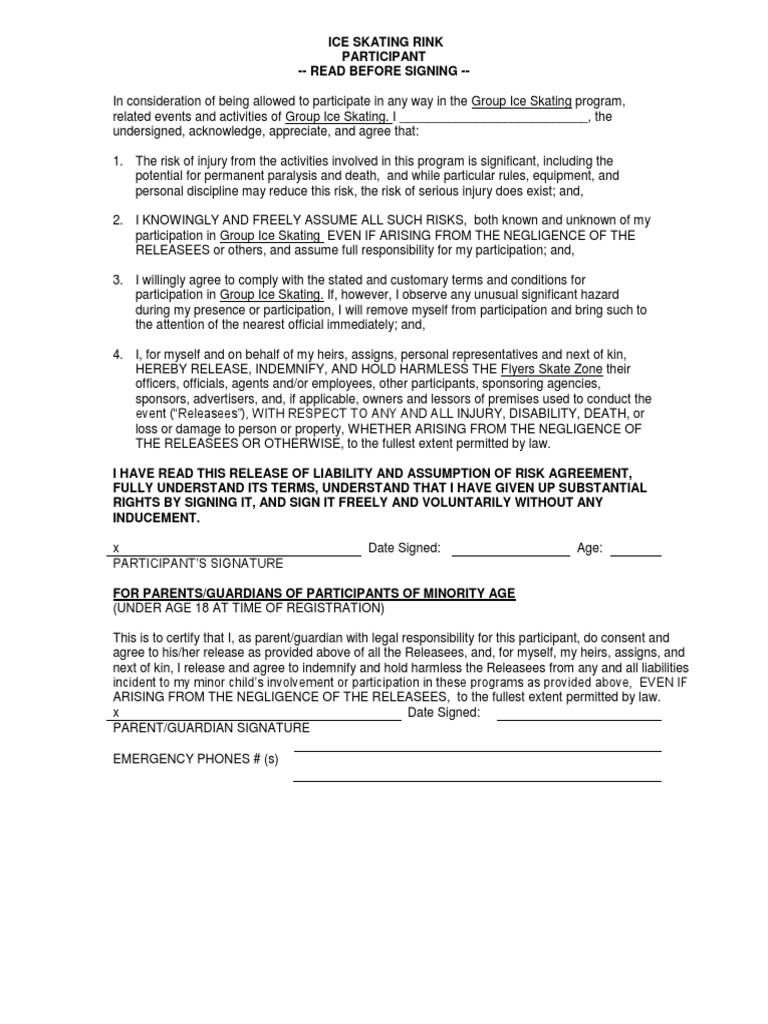 Skate Zone Waiver Indemnity Negligence Free 30day Trial Scribd