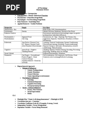 Ap Psychology Mnemonic Devices Neurotransmitter Personality Psychology