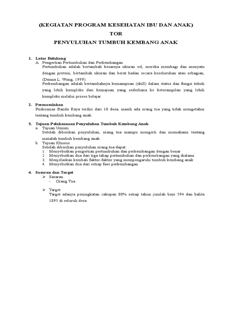 Tor Kegiatan Program Kesehatan Ibu Dan Anak Docx