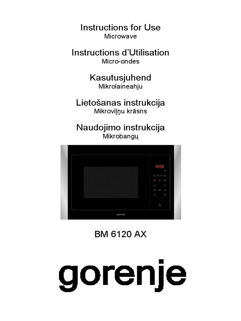 Gorenje BM6120AX Microwave Oven Manual PDF Grilling Home
