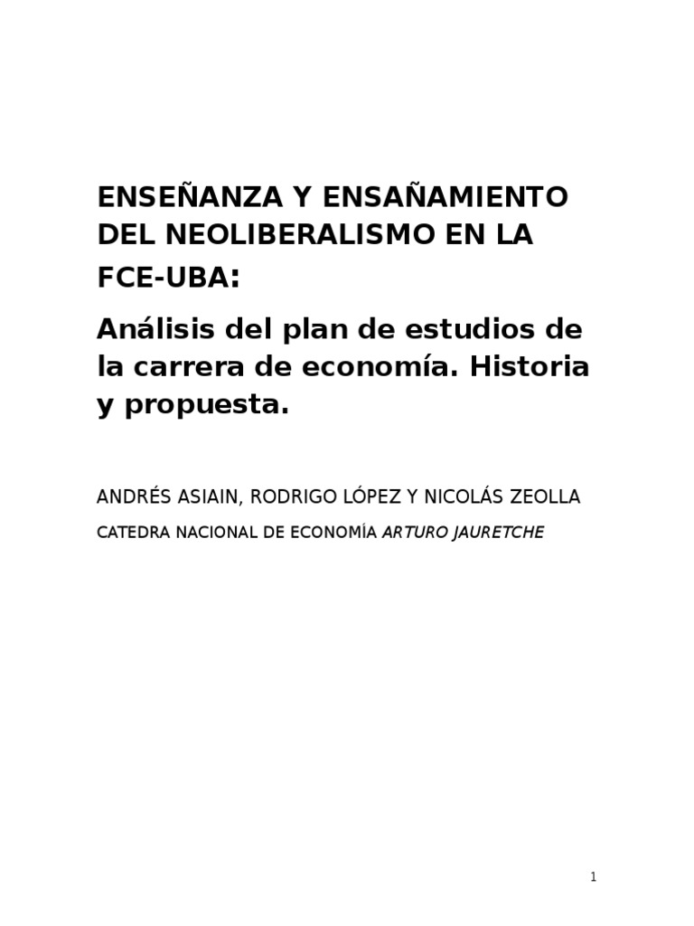 Enseanza y Ensaamiento Del Neoliberalismo en La Fce-Uba | PDF ...