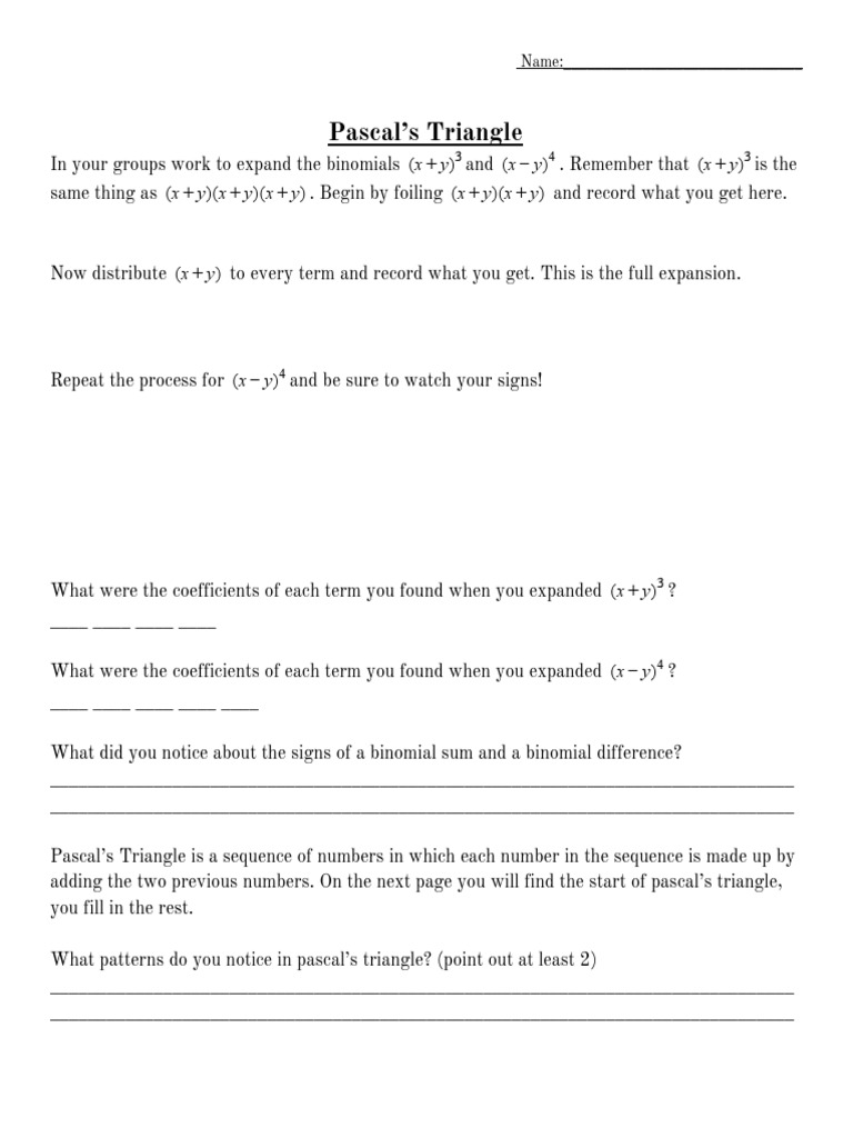 Pascalstrianglegroupwork | PDF | Numbers | Complex Analysis