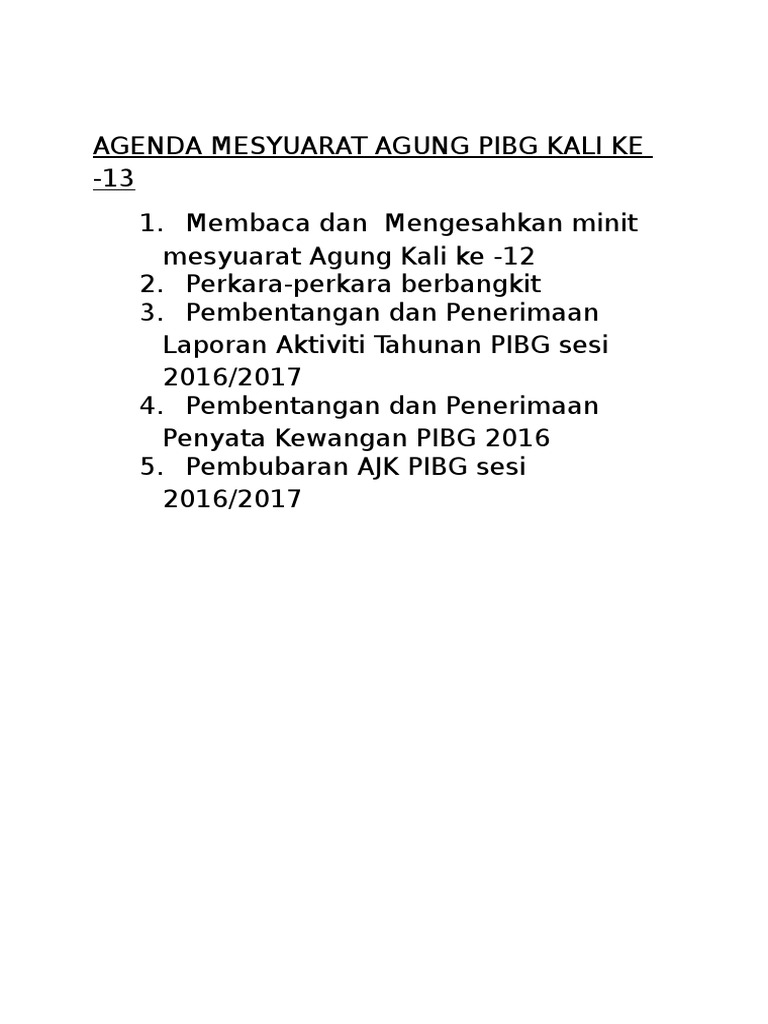 Agenda Mesyuarat Agung Pibg Kali Ke Pdf