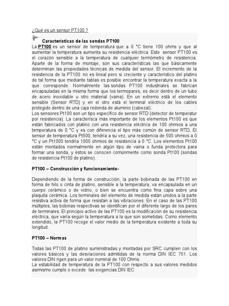 Qué Es Un Sensor PT100 | PDF | Par termoeléctrico | Resistencia ...