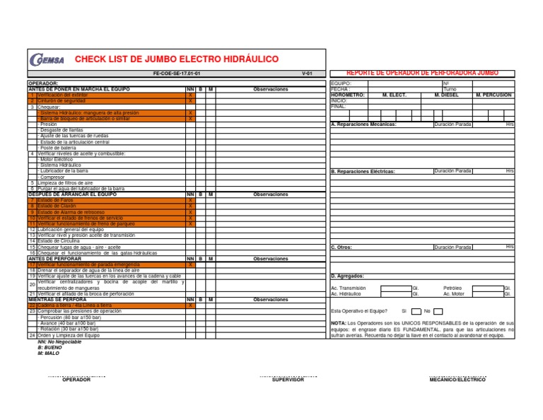 Check List Jumbo | PDF | Transmisión (Mecánica) | Vehículos