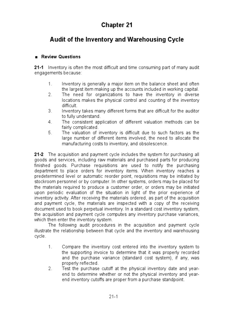 Chapter 21 Solutions Manual Inventory Financial Audit