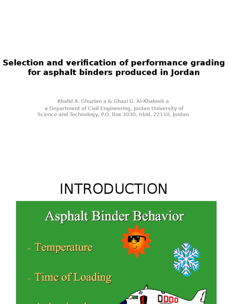Asphalt Binder Performance in Jordan | PDF